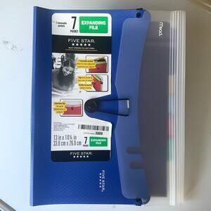 Mead Five Star 7 Pocket Expanding File, Blue